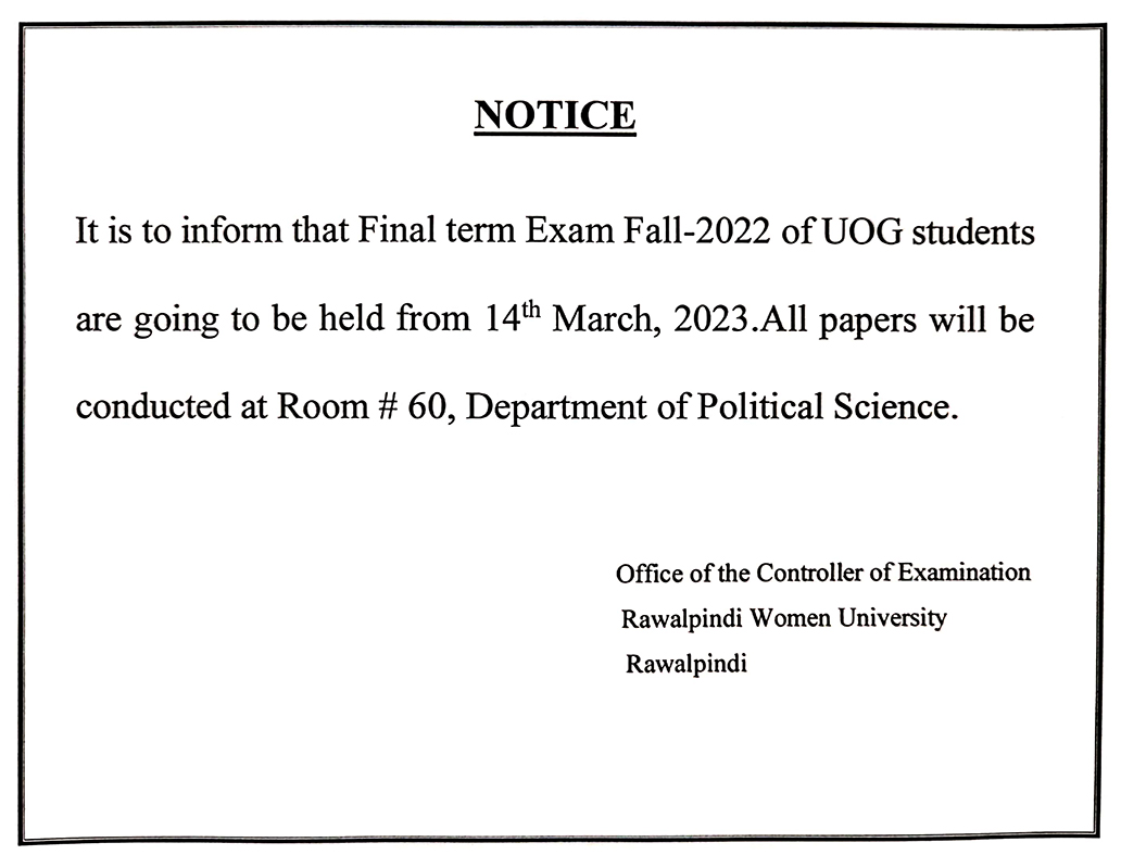 UOG Final Exam Notice Rawalpindi Women University